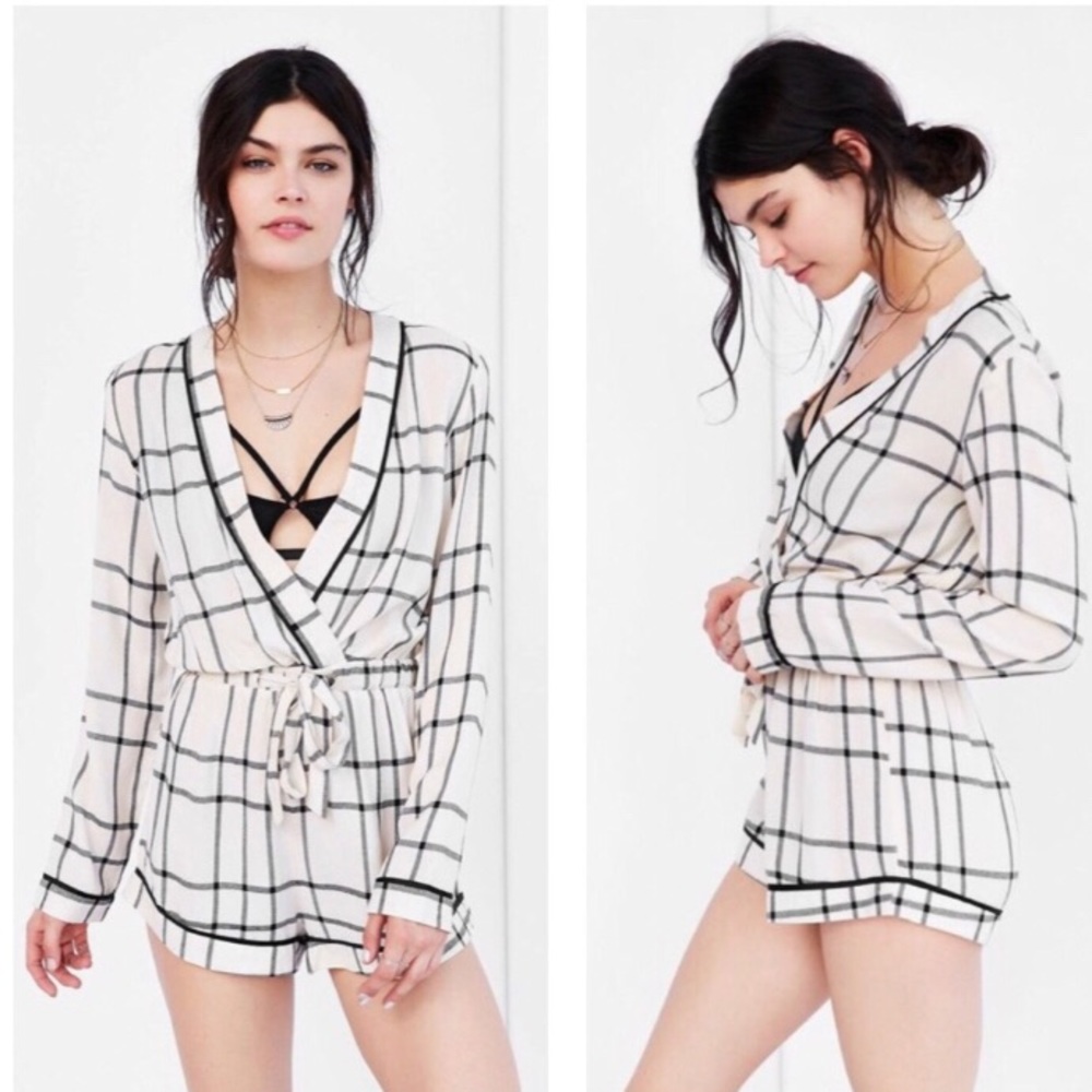 (UO) Out From Under Plaid Beachy Romper